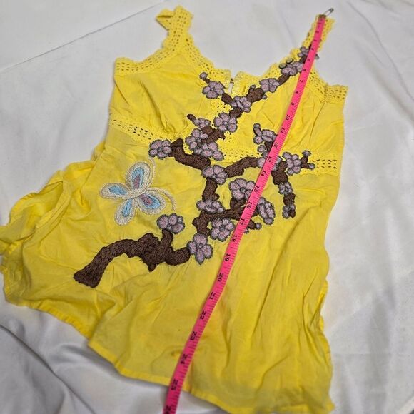JOHNNY WAS Joystick yellow hand stitched embroidered butterfly floral tank top M - Picture 10 of 10